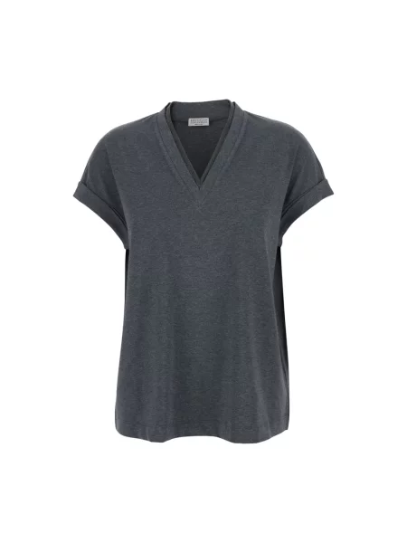 Koszulka Brunello Cucinelli z dekoltem w serek szara