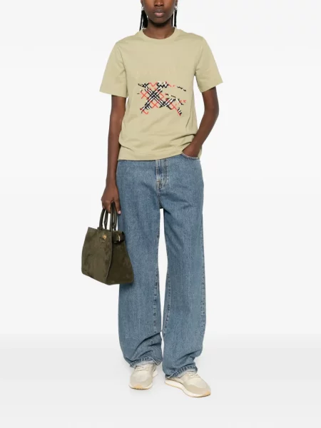 Tricou Burberry cu broderie verde