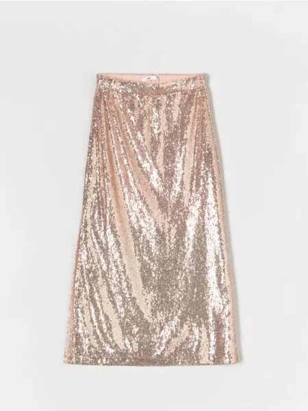 Спідниця міді з паєтками нюдовий