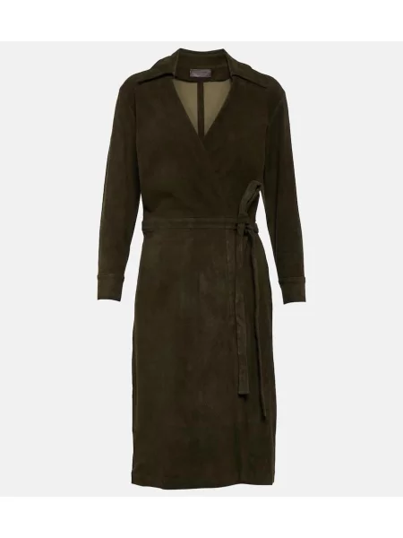 Rochie midi Stouls din piele de căprioară până la genunchi de costum maro