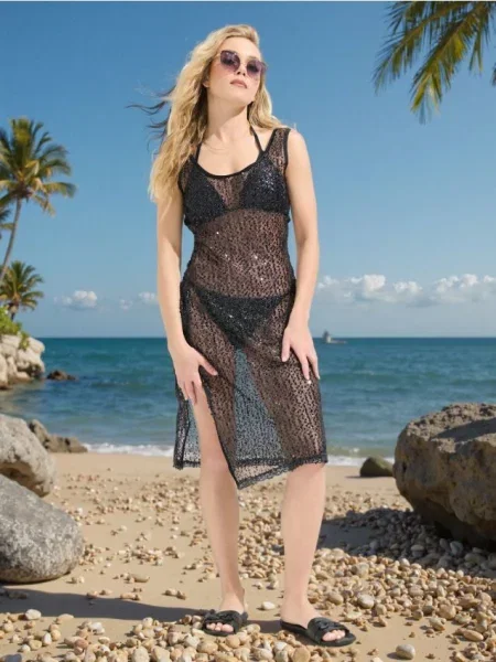 Пляжное пончо чорний