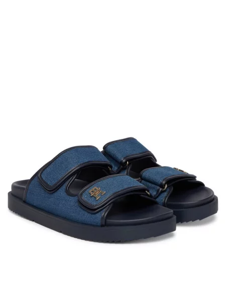 Tommy Hilfiger Natikači Double Strap Denim Sandal modra