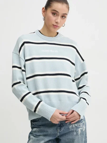 Пуловер Guess Jeans от лека материя синьо