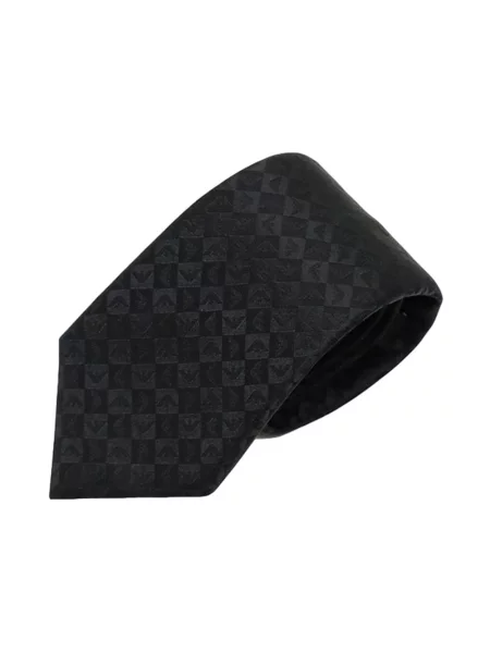 Jedwabny krawat Emporio Armani w kratę z nadrukiem czarny