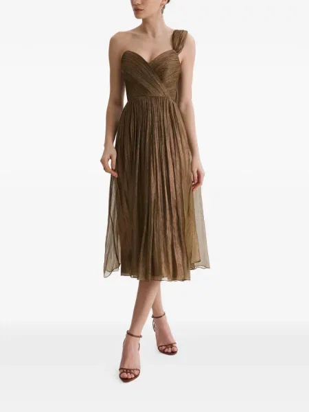 Rochie midi Framboise cu un umăr gol maro