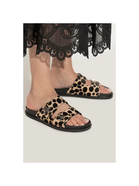 Lniane klapki Tory Burch beżowe