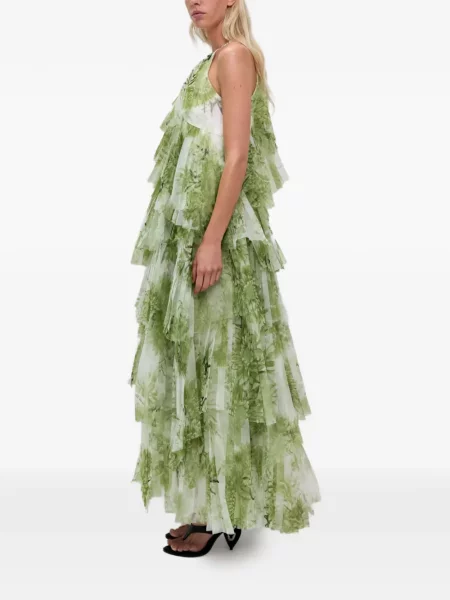 Rochie maxi Aje cu model floral cu imagine verde