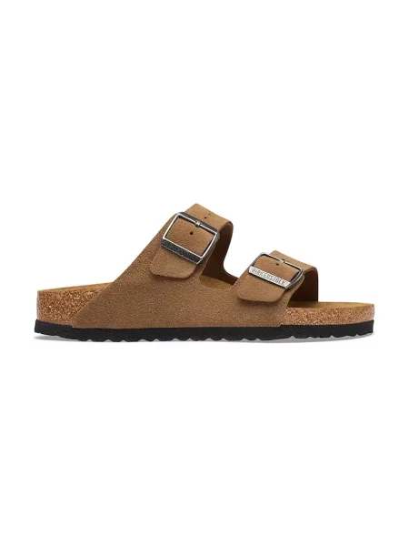 Birkenstock чехли дамски от велур Arizona Suede Leather кафяво