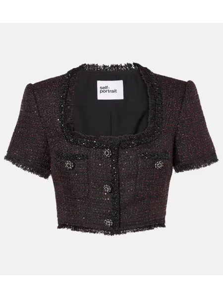 Top Self-portrait din tweed negru