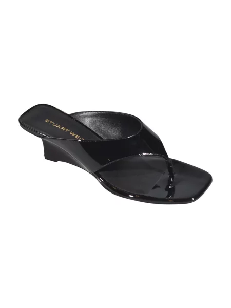 Stringi Stuart Weitzman skórzane na koturnie czarne