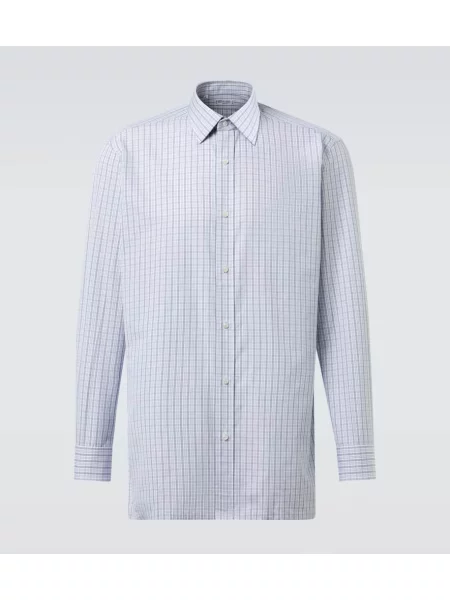 Kostkovaná poplínová košile Charvet modrá