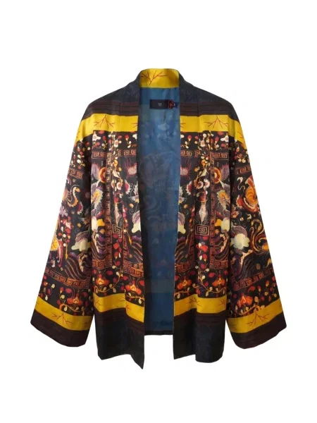 Cardigan Hui Milano de mătase cu model floral cu imagine albastru
