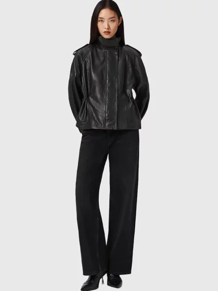 Шкіряна куртка AllSaints демісезонна чорний