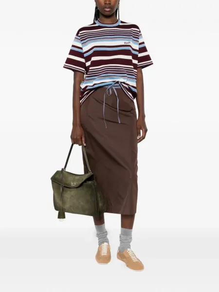 Tricou Prada cu broderie cu dungi maro
