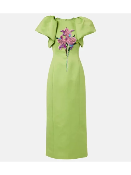 Rochie de cocktail Leo Lin din satin cu model floral de costum verde