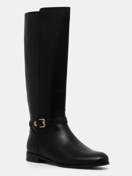 Шкіряні чоботи Lauren Ralph Lauren Brooke Tll 2 на плоскому ходу чорний