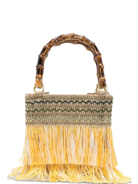 Geantă de mână La Milanesa cu franjuri din bambus galben