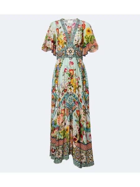 Rochie maxi Camilla de mătase cu model floral
