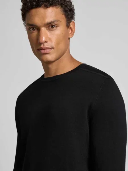 Sweter z dzianiny o kroju regular fit z czystej bawełny model ‘BERG’ Selected Homme czarny