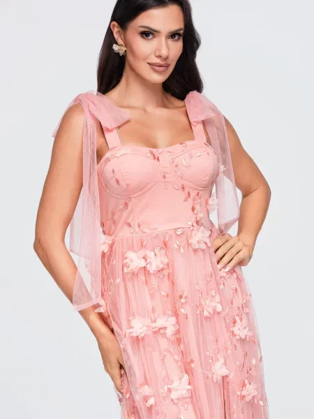 Rochie midi Edoti cu aplicații roz