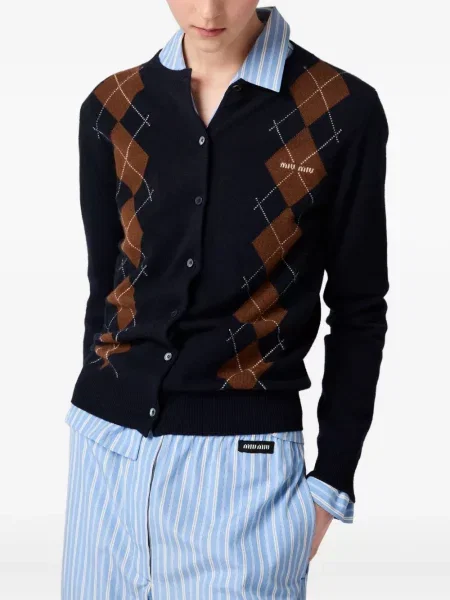 Πλεκτή ζακέτα Miu Miu argyle μπλε
