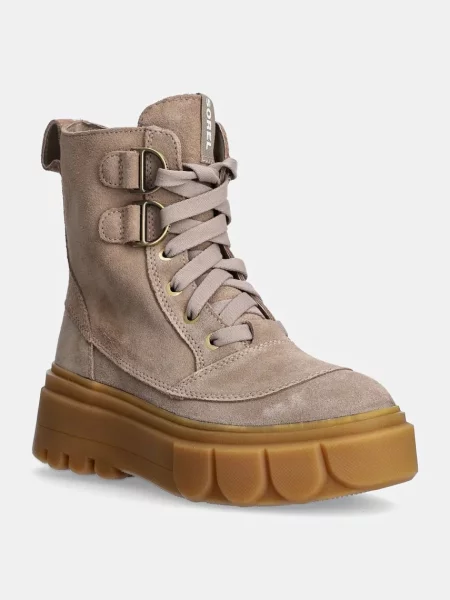 Велурени кубинки Sorel CARIBOU X BOOT LACE WP с платформа бежово