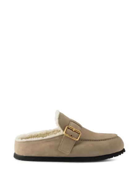 Papuci tip mules Prada din piele de căprioară