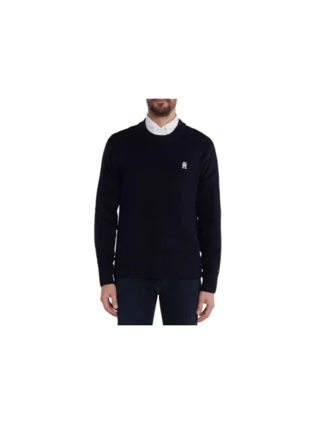 Sweter Tommy Hilfiger z okrągłym dekoltem niebieski