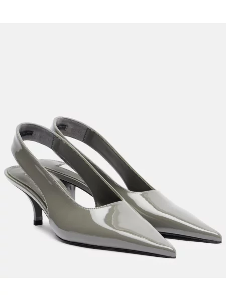 Pantofi cu toc Toteme din piele de lac slingback gri