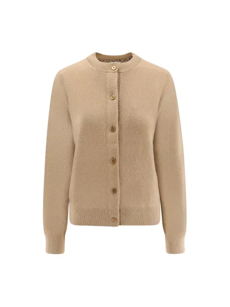 Lniany kardigan Burberry ze sznurkiem beżowy