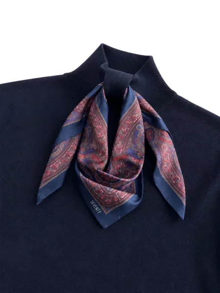 Fular Seventy cu model paisley albastru