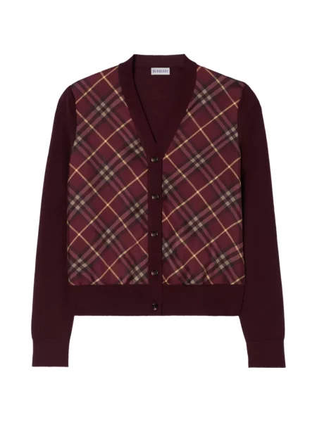 Cardigan Burberry de lână în carouri roșu