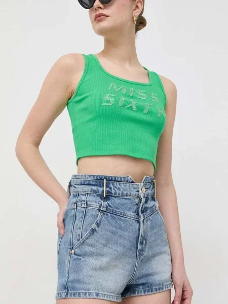 Riflové kraťasy Miss Sixty hladké high waist modré