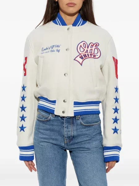 Geacă bomber Off-white cu autograf alb