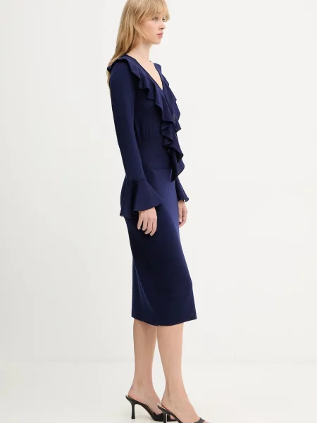 Вовняна сукня Luisa Spagnoli maxi розкльошена синій