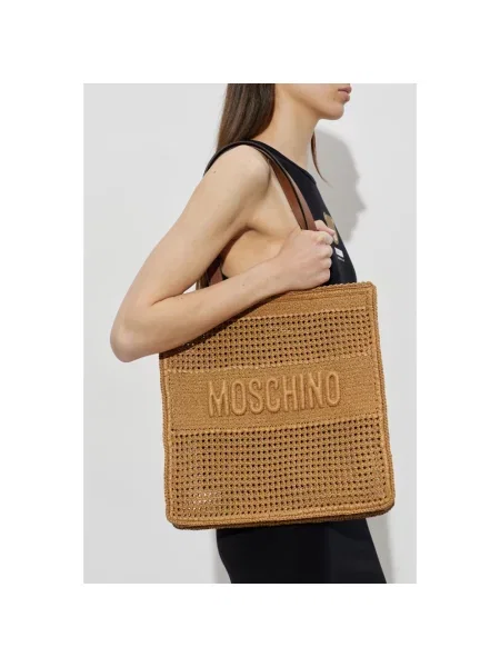 Torebka Moschino skórzana z logo beżowa