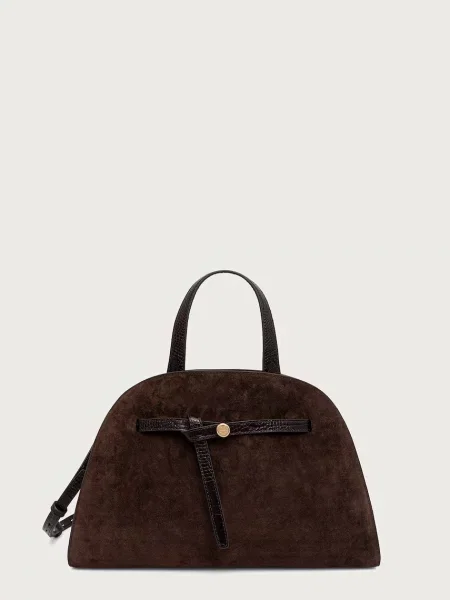 Tory Burch geantă pentru femei din piele întoarsă Romy Suede Bauletto maro
