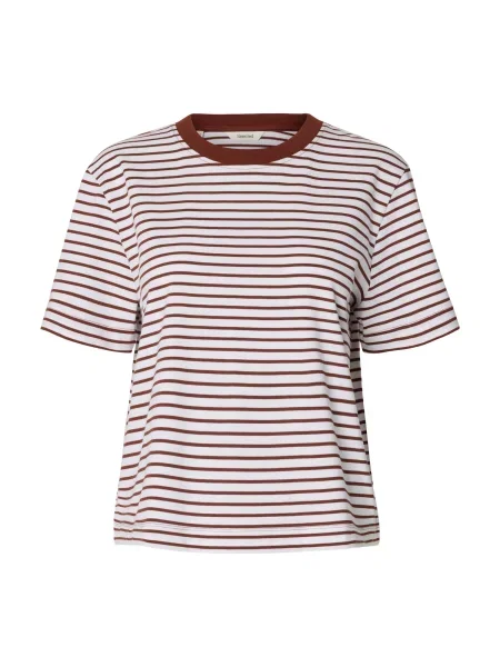 SELECTED Tricou SLFESSENTIAL maro ruginiu alb
