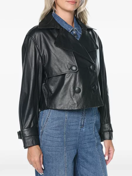 Двуредно кожено яке Armani Exchange черно