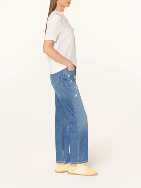 Rich & Royal Rovné Džíny S Výšivkami denim blue bílé
