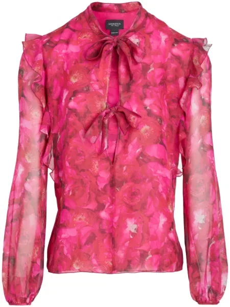 Bluză Giambattista Valli de mătase cu model floral cu imagine roz