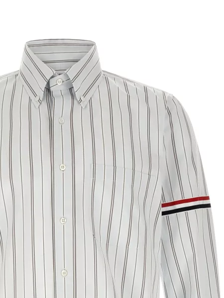 Cămașă Thom Browne cu dungi din poplin gri