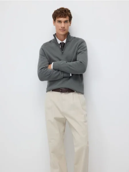 Reserved Sweter z rozpinanym golfem zielony