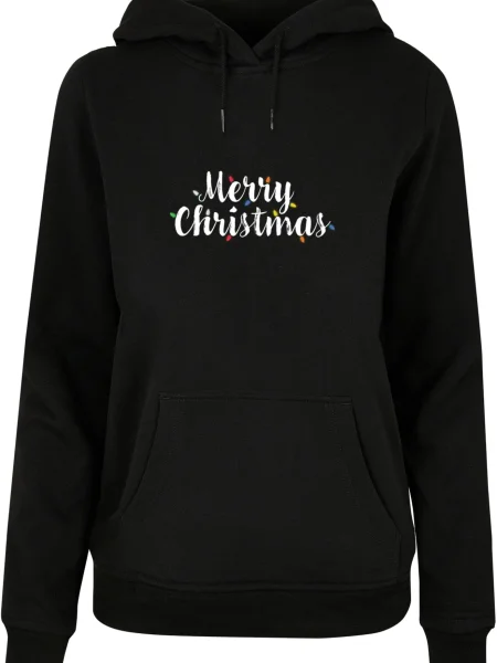 Merchcode Sweater majica Merry Christmas Lights crna bijela