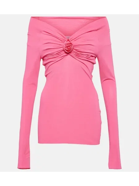 Top Blumarine cu model floral din jerseu roz