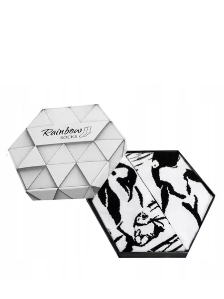 Чорапи Zooksy/rainbow Socks с принт с животински шарки бяло