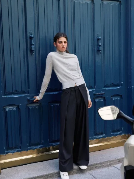 Pull&Bear Kalhoty se sklady v pase tmavě modrá
