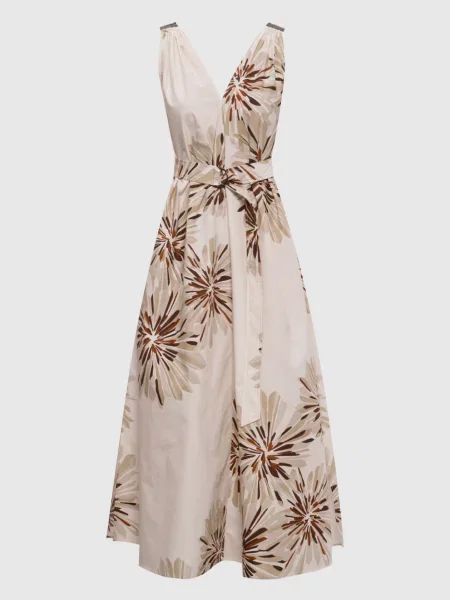 Сукня міді в квітковий принт Brunello Cucinelli бежева