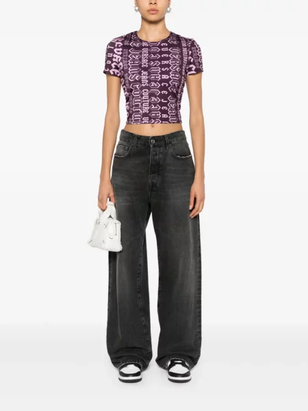 Zkrácené tričko Versace Jeans Couture fialové