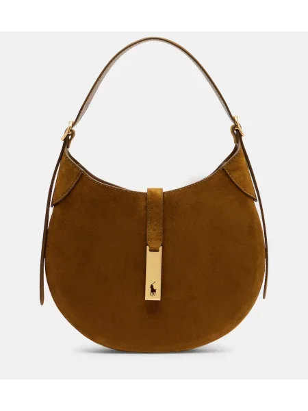 Geantă Polo Ralph Lauren din piele de căprioară maro